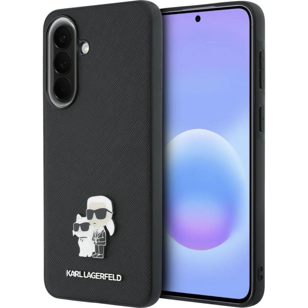 Etui Karl Lagerfeld Saffiano Full Wrapped do Galaxy A57 5G, czarne z wzorem projektanta i Choupette