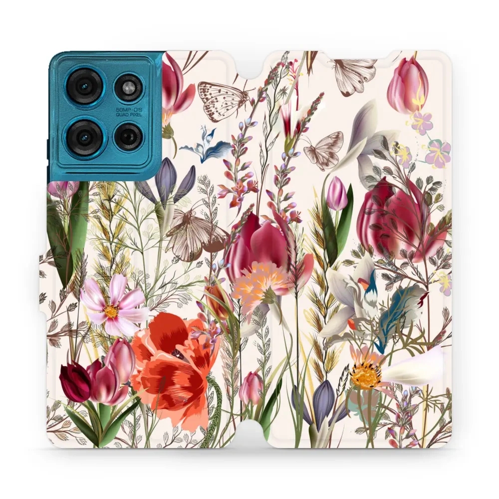 Etui z klapką do Motorola Moto G75 5G, Mobiwear Book, bukiet kwiatów