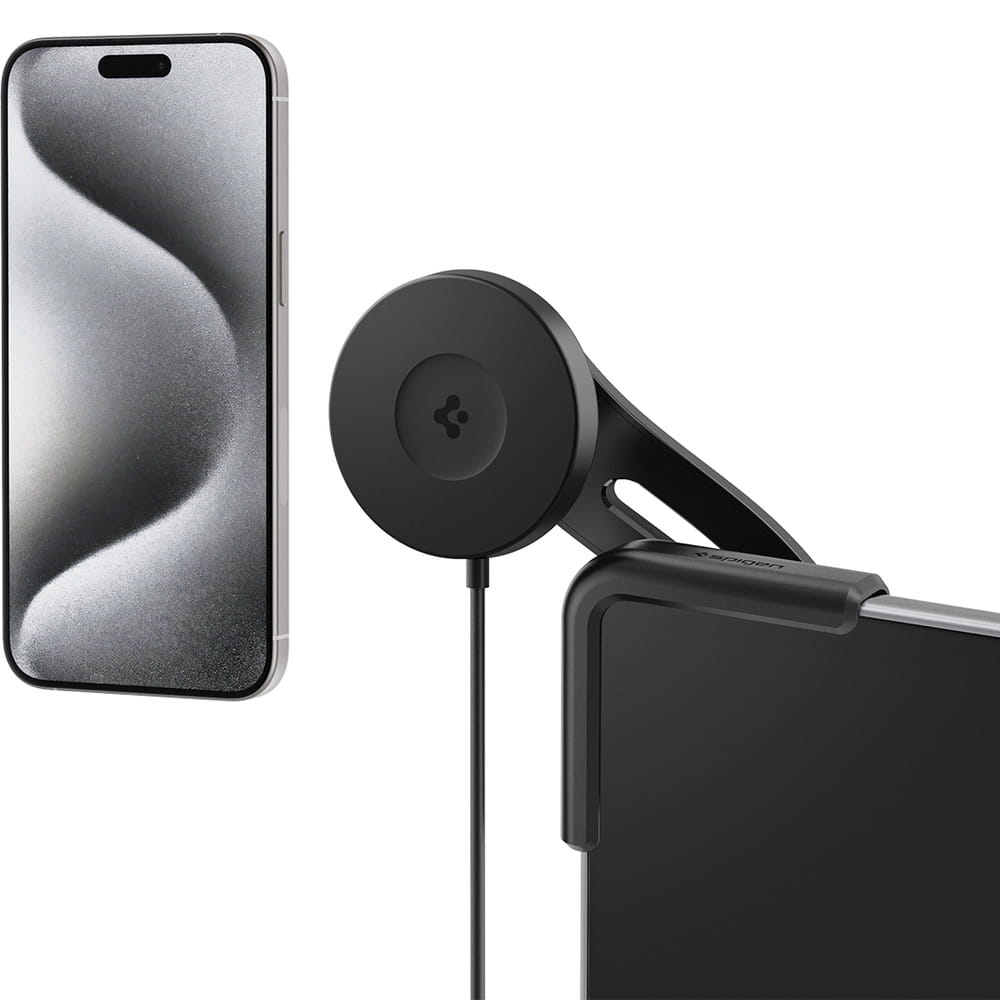 Image of Uchwyt samochodowy Spigen TapLock Wireless Car Charger 15W do Tesla Model 3/X/S/Y/Cybertruck z Qi2/MagSafe, czarny