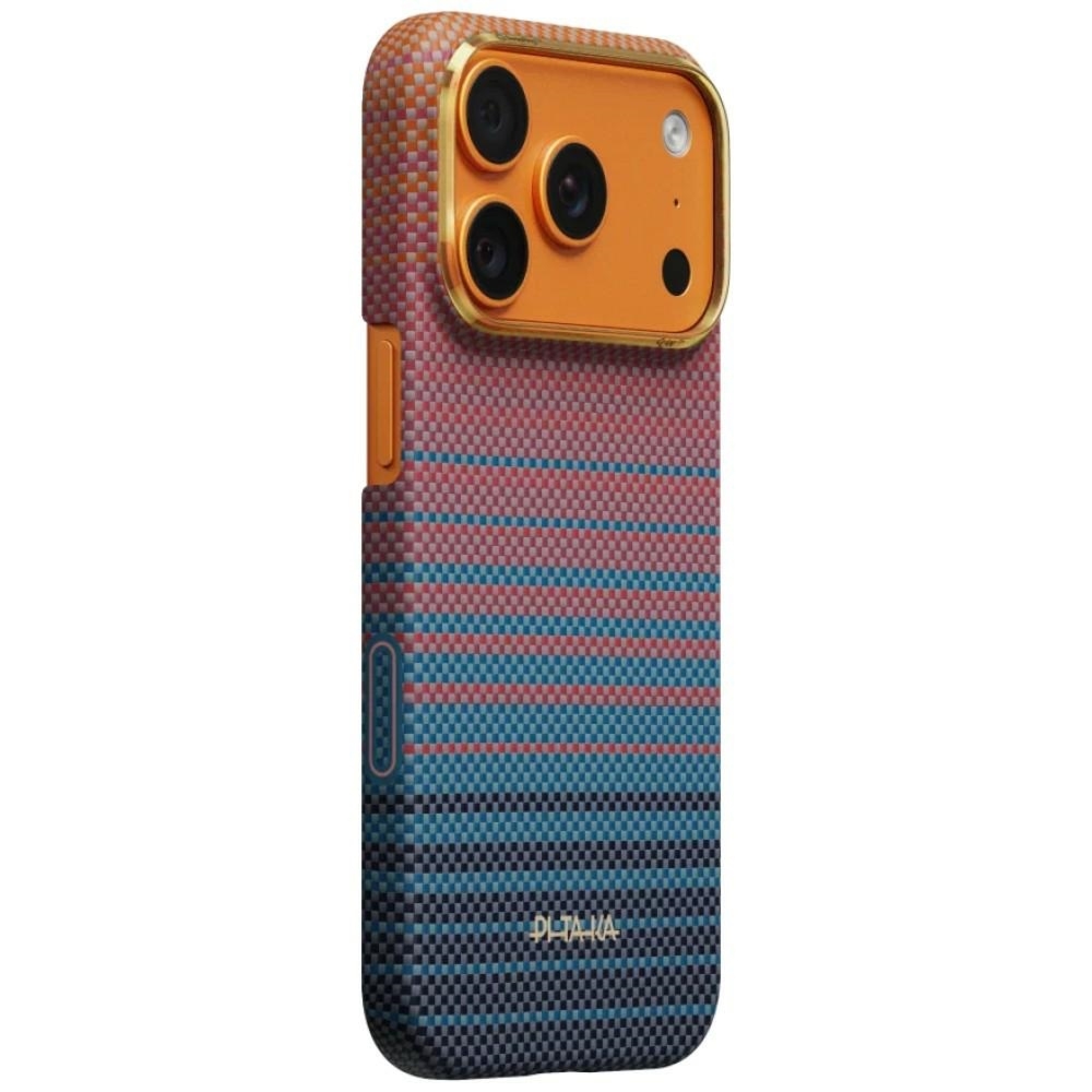 Etui aramidowe Pitaka Edge Ultra-Slim Case PitaTap do MagSafe, do iPhone 17 Pro, różowo-niebieskie z kevlarem