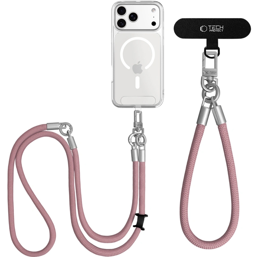 Uniwersalna smycz do telefonu, sznurek Tech-Protect C10S Rope Crossbody & Wrist, różowa