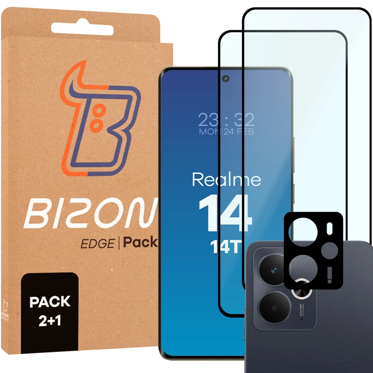 2x Szkło + szybka na aparat Bizon Glass Edge Pack do Realme 14 5G / 14T 5G