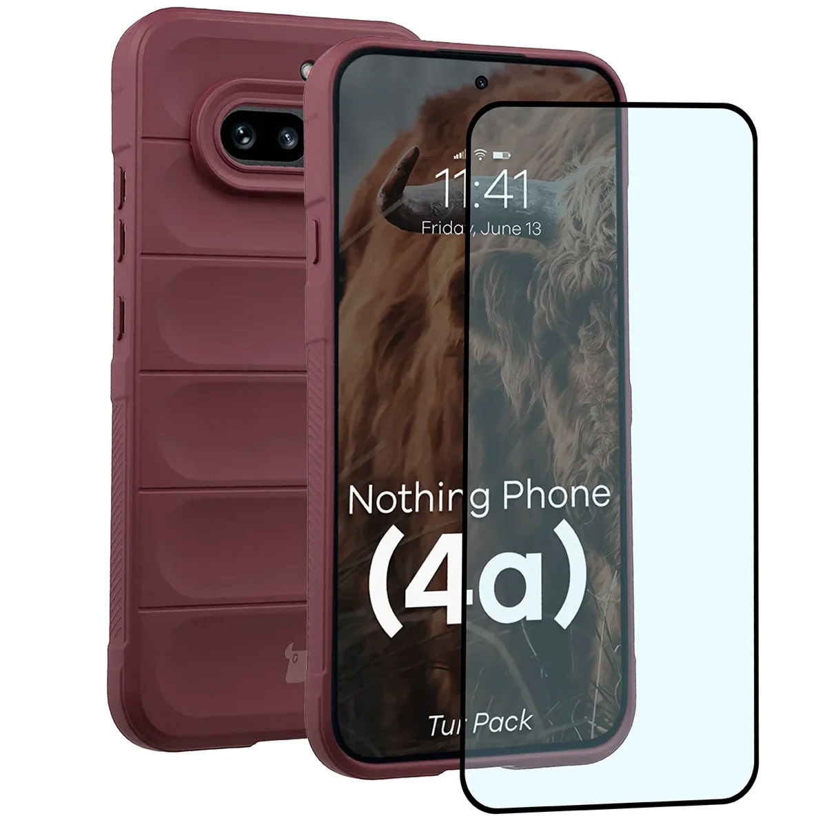Pancerne etui + szkło hartowane Bizon Tur Pack do Nothing Phone (4a), burgundowe
