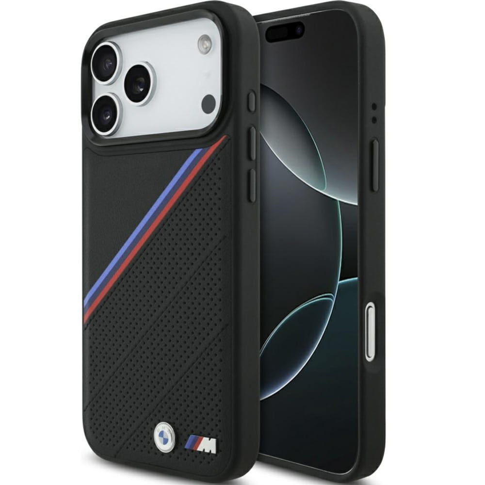 Etui BMW M Tricolor Metal Logo do MagSafe do iPhone 18 Pro Max / 17 Pro Max, czarne