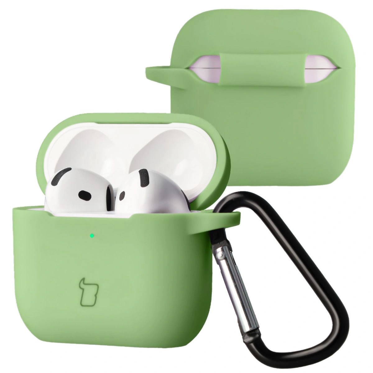 Silikonowe etui z karabińczykiem Bizon Case Headphone Silicone do Airpods 4, jasnozielone