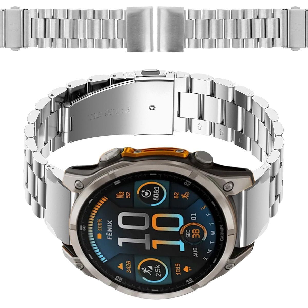 Image of Pasek ze stali nierdzewnej do smartwatcha, Bizon Strap Watch Aura, QuickFit 22 mm, srebrny