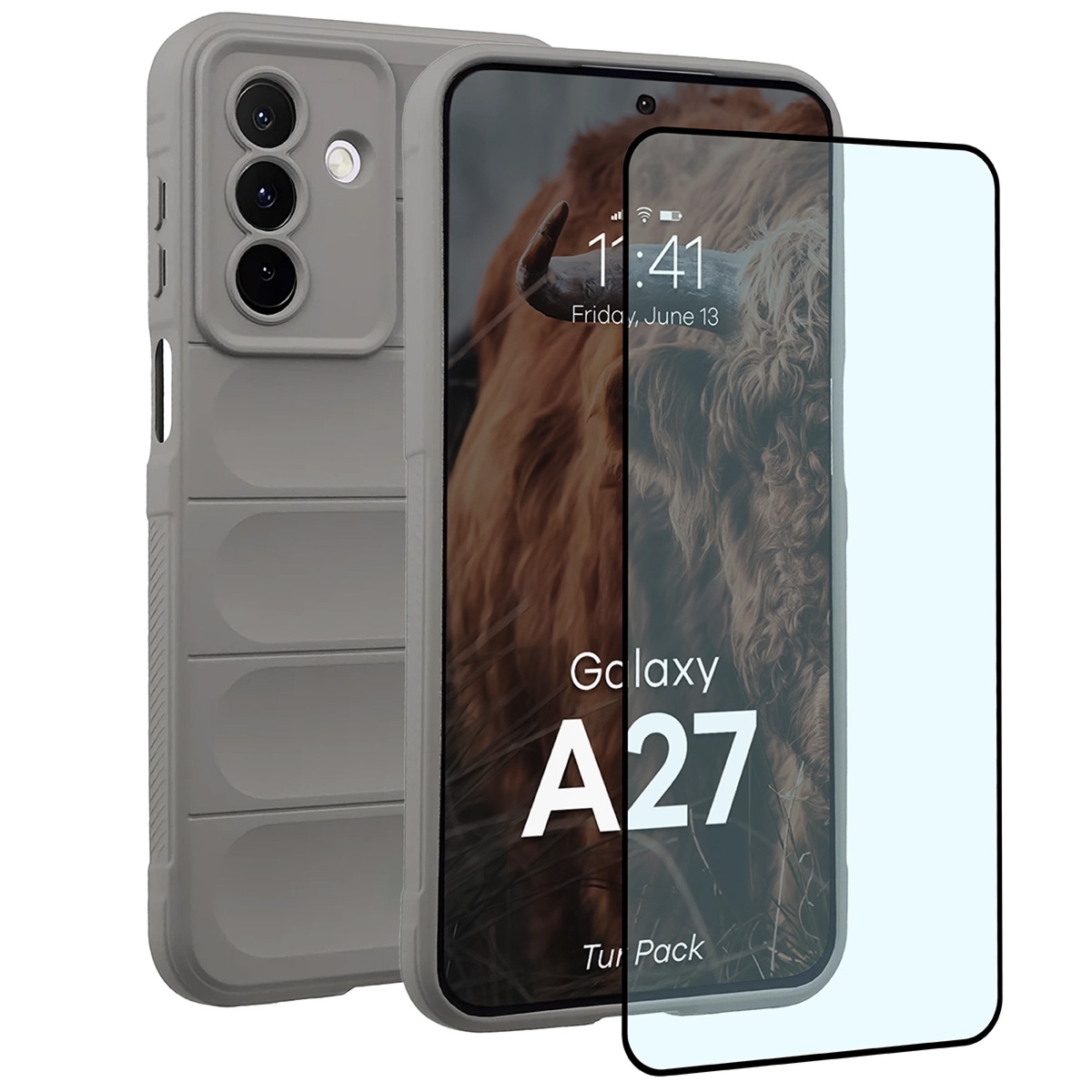 Pancerne etui + szkło hartowane Bizon Tur Pack do Galaxy A27 5G, jasnoszare