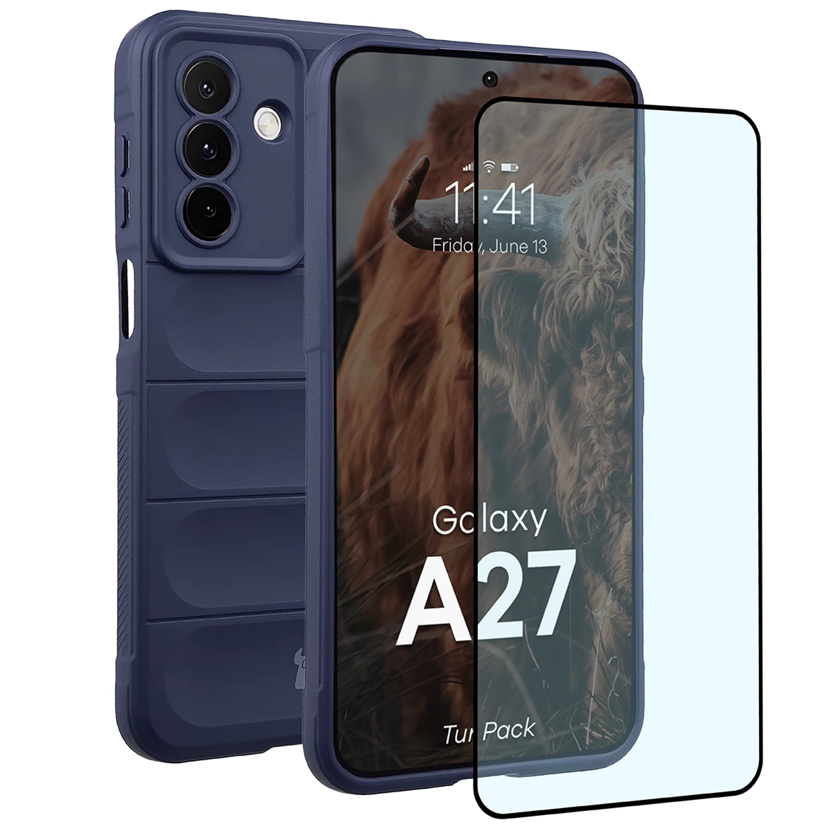 Pancerne etui + szkło hartowane Bizon Tur Pack do Galaxy A27 5G, granatowe