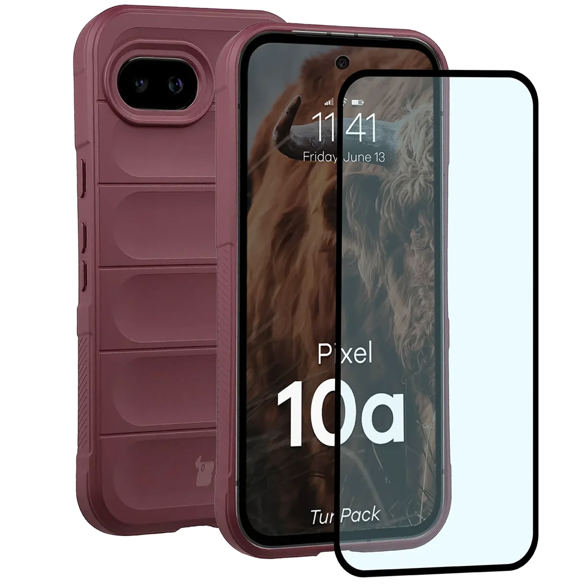 Pancerne etui + szkło hartowane Bizon Tur Pack do Google Pixel 10a, burgundowe