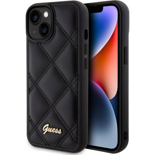 Image of Etui Guess HardCase Quilted Metal Logo do iPhone 15, czarne