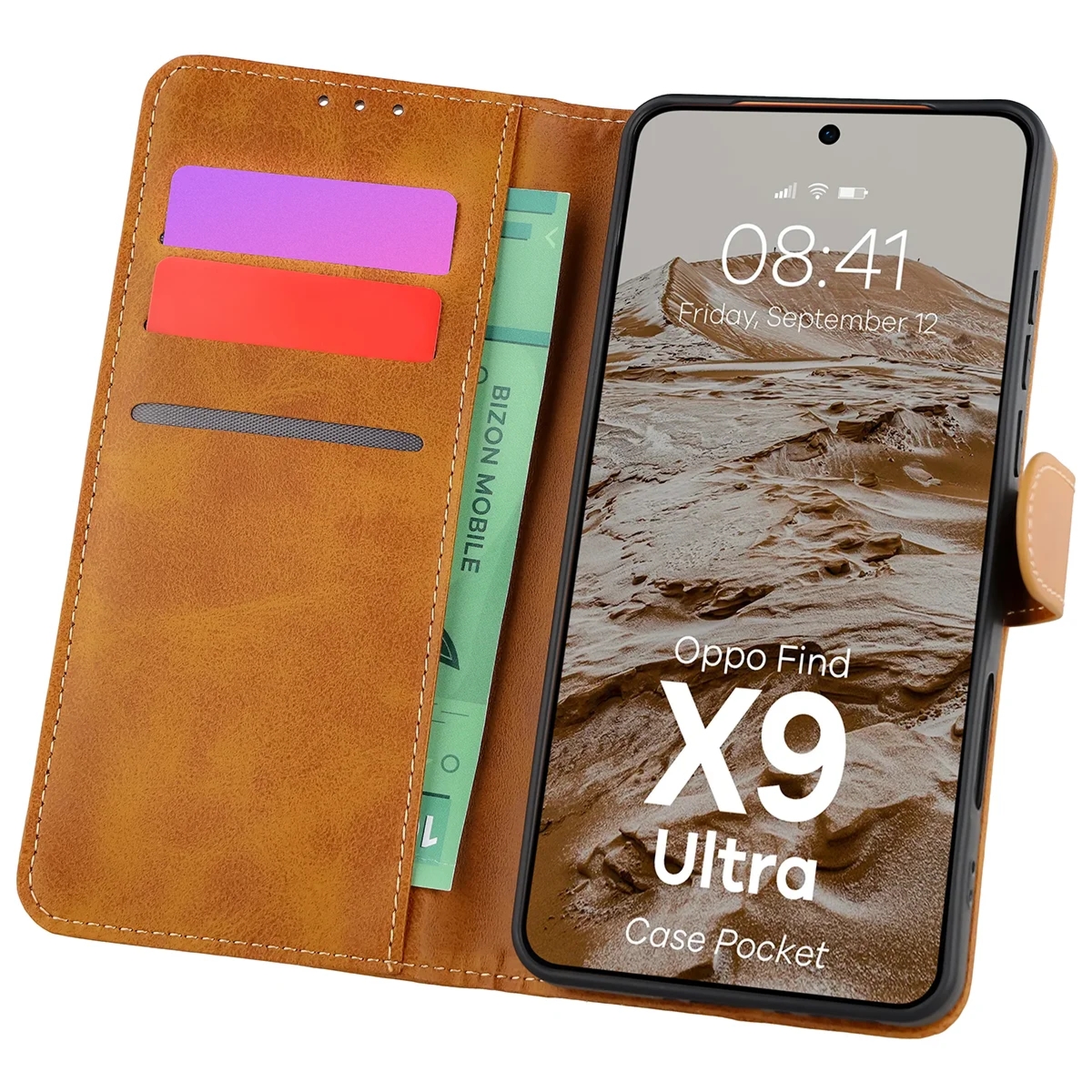 Etui z klapką Bizon Case Pocket do Oppo Find X9 Ultra, brązowe
