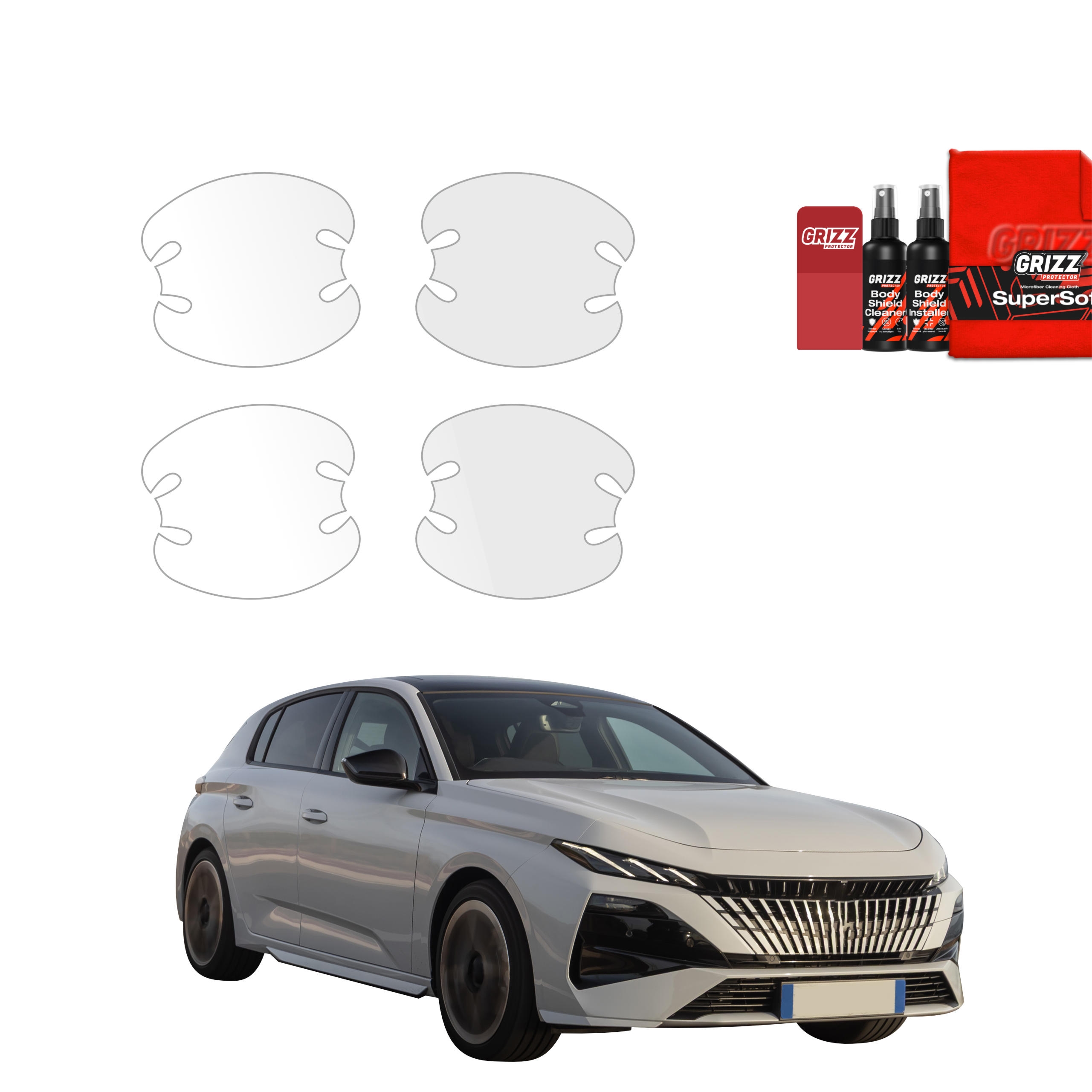 4w1 Bezbarwna folia ochronna Grizz Protector pod klamki Peugeot 308 GT Hatchback (2026)