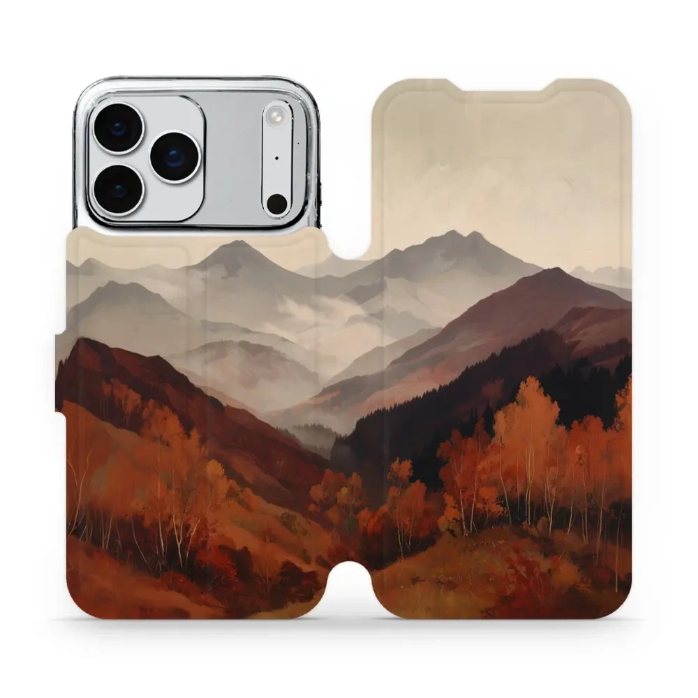 Etui z klapką do iPhone 17 Pro Max, Mobiwear Book, mglista dolina w górach