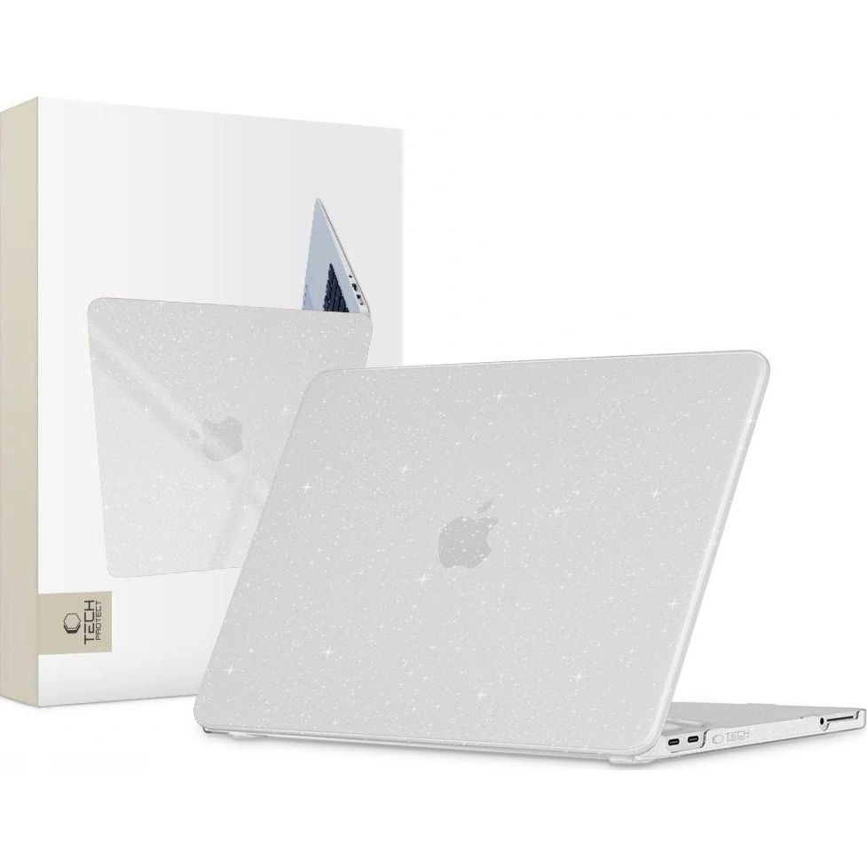 Etui Tech-Protect SmartShell do MacBook Neo 13″ A18 Pro 2026, przezroczyste z brokatem