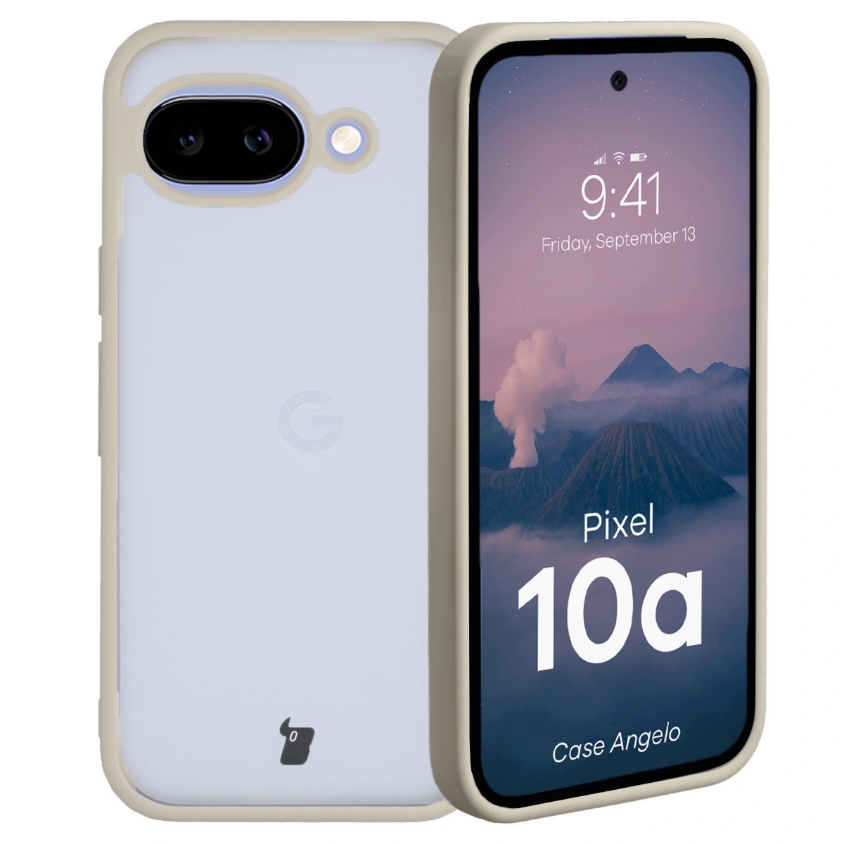 Etui Bizon Case Angelo do Google Pixel 10a, półprzezroczyste z beżową ramką