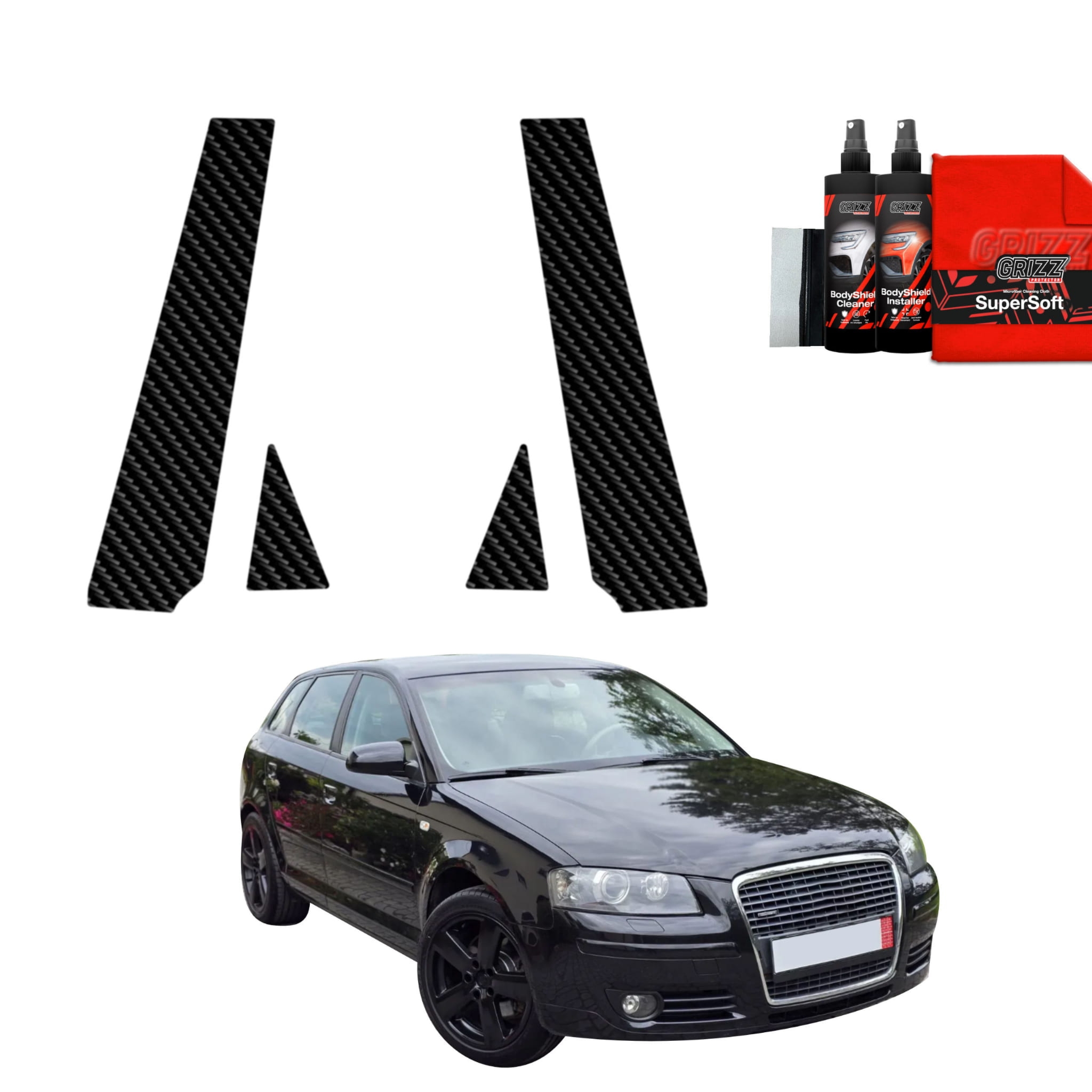 4w1 Folia karbonowa Grizz Protector na słupki do Audi A3 8P Hatchback 5D (2003-2008)