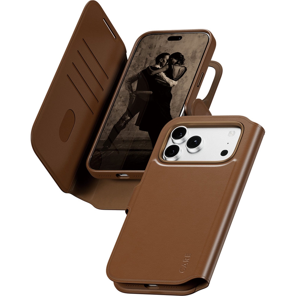 Etui z klapką CARE by PanzerGlass Tango 2w1 Wallet do iPhone 18 Pro Max / 17 Pro Max, do MagSafe, brązowe