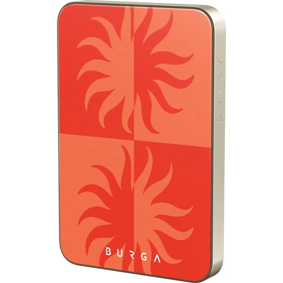 Powerbank indukcyjny Burga Slim Magnetic Sunkissed, magnetyczny do MagSafe, Qi, USB-C, PD, 20W, 5000mAh + kabel USB-C, złoty w czerwony wzór