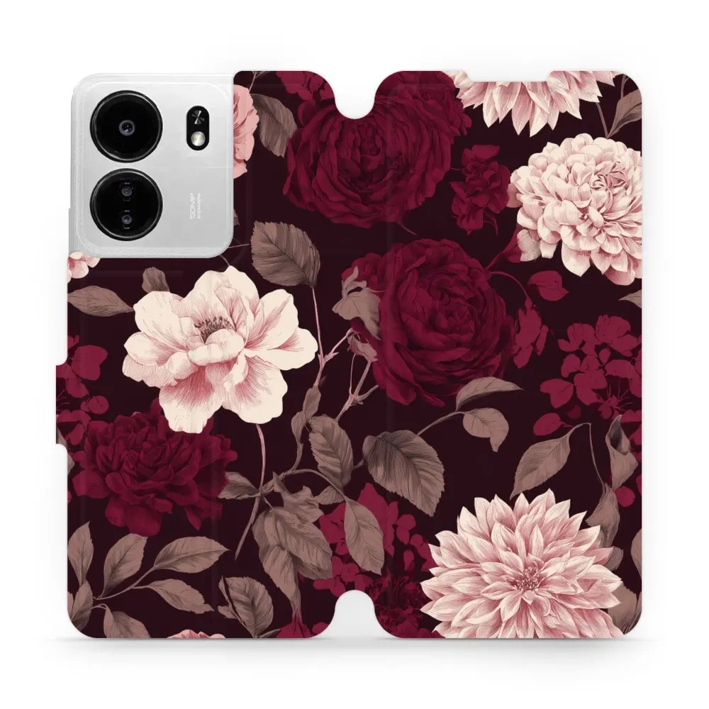 Etui z klapką do Xiaomi POCO C65, Mobiwear Book, wino i dalie