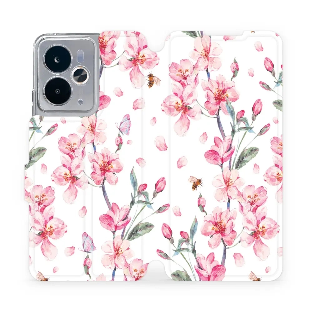 Etui z klapką do Realme 14 5G, Mobiwear Book, różowa wiosna