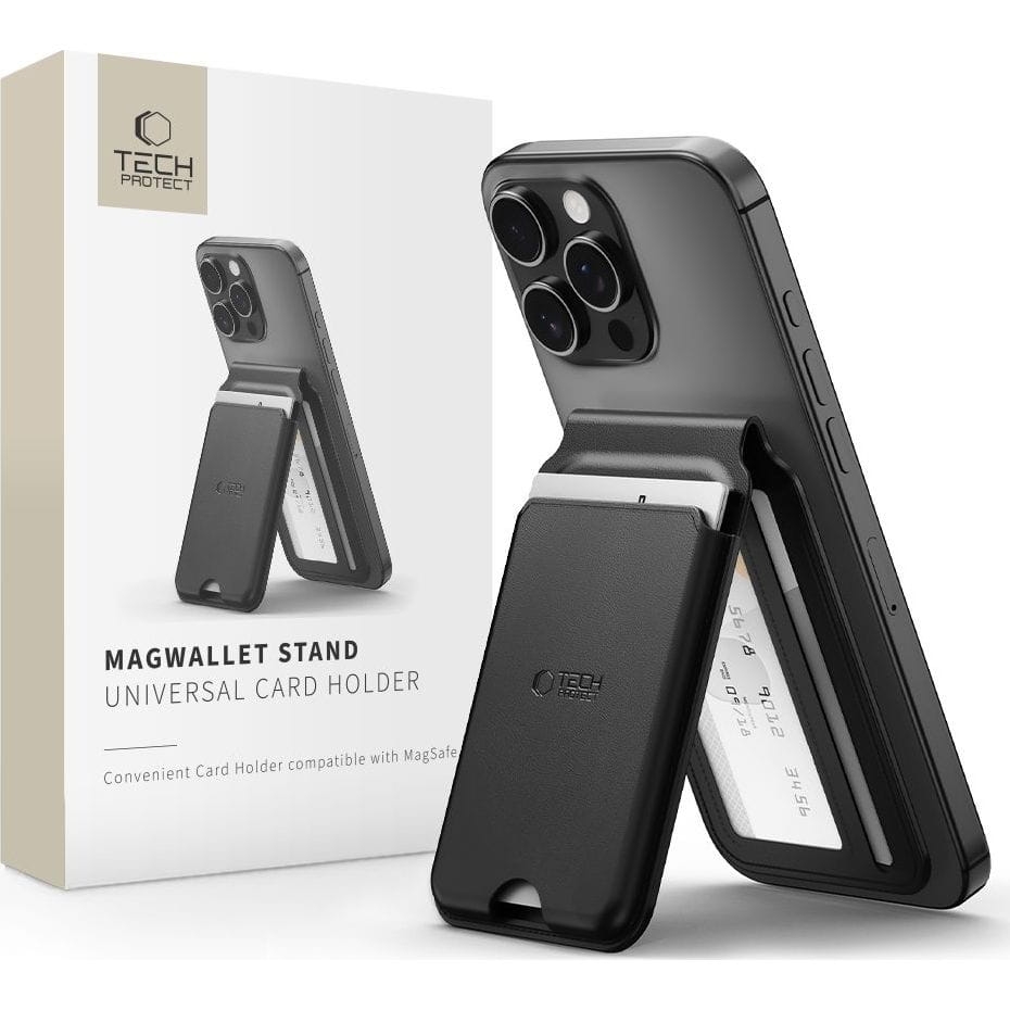 Image of Portfel magnetyczny na karty z podstawką Tech-Protect MagWallet Stand do MagSafe, czarny