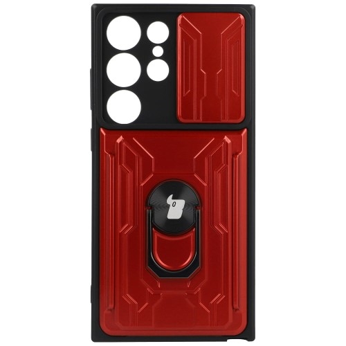 Image of Etui Bizon Case Camshield Card Slot Ring do Galaxy S23 Ultra, czerwone