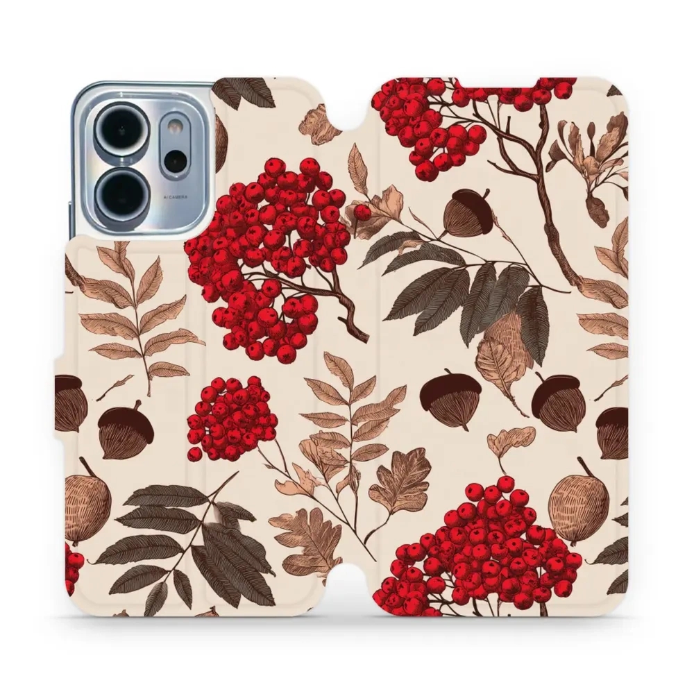 Etui z klapką do OPPO Reno14 FS, Mobiwear Book, jarzębina na ecru
