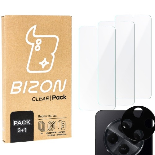 Image of 3x Szkło hartowane + szybka na aparat Bizon Clear 2 Pack do Xiaomi Redmi 14C 4G