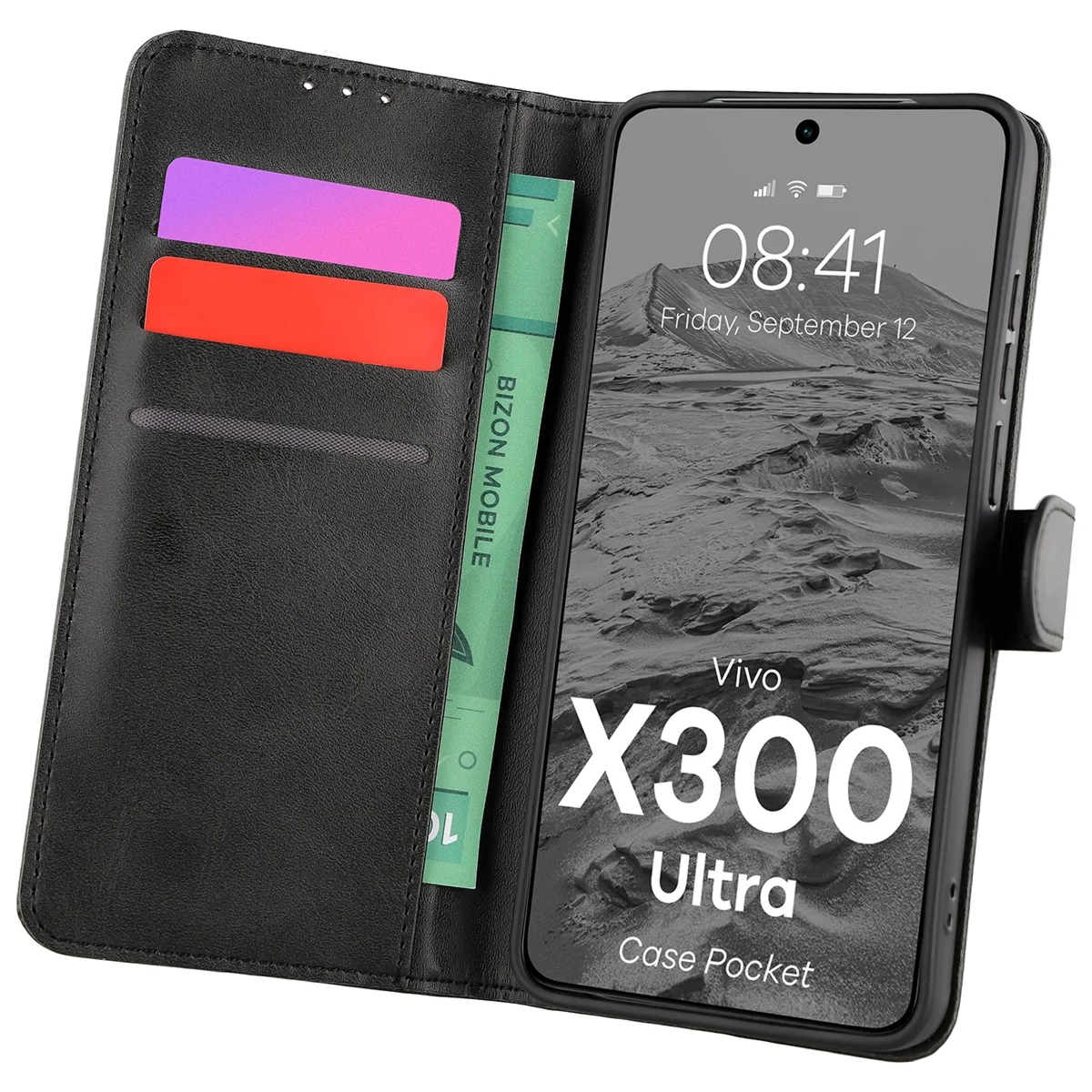 Etui z klapką Bizon Case Pocket do Vivo X300 Ultra, czarne