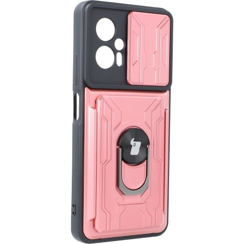 Image of Etui Bizon Case Camshield Card Slot Ring do Xiaomi Poco X4 GT, jasnoróżowe