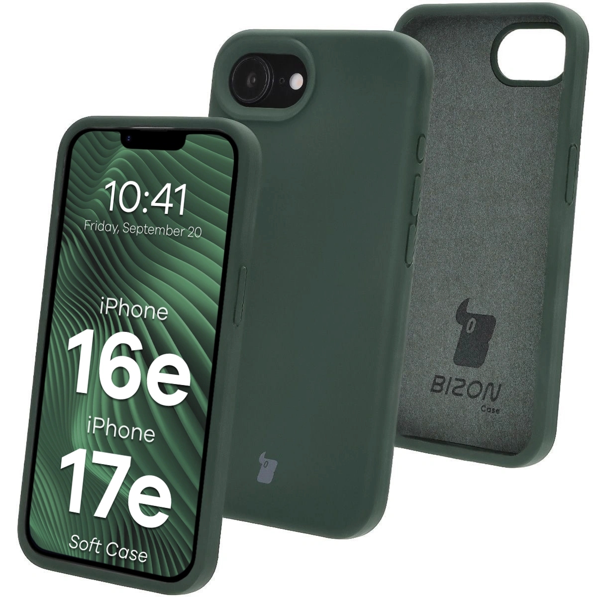 Silikonowe etui Bizon Soft Case do iPhone 17e / 16e, ciemnozielone
