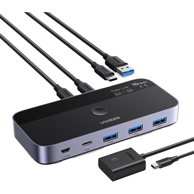Przełącznik switch USB Ugreen CM662, USB 3.0, 3× USB-A, 1× USB-C, 2× USB-A, szary