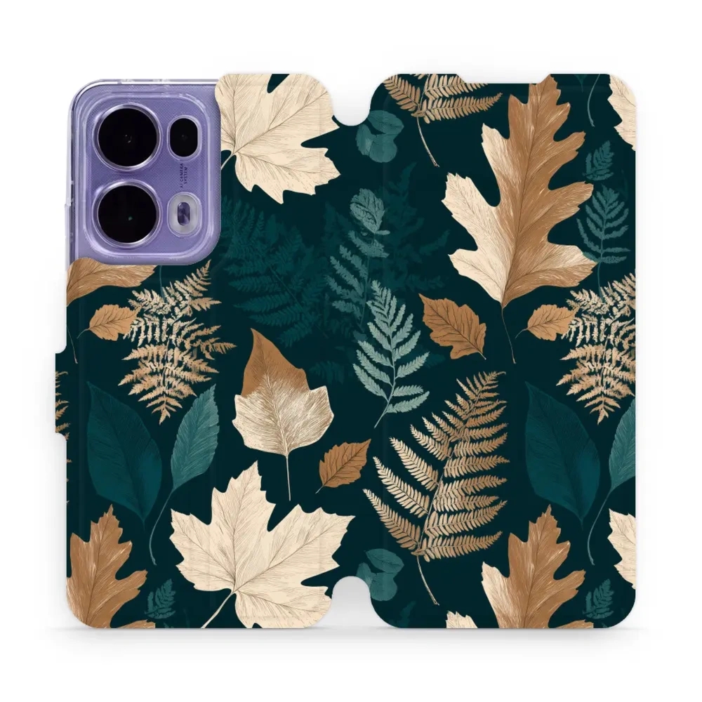 Etui z klapką do OPPO Reno13 Pro, Mobiwear Book, zielnik z liści i paproci