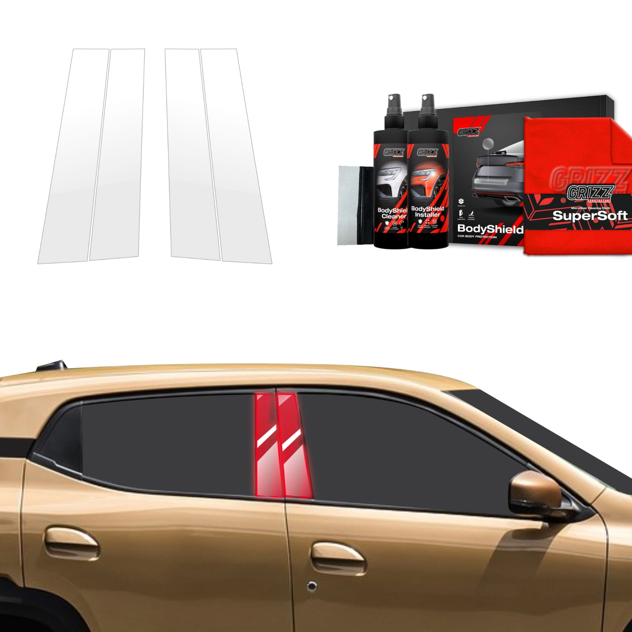 4w1 Folia ochronna Grizz Protector na słupki do Dacia Spring (2024-2026)