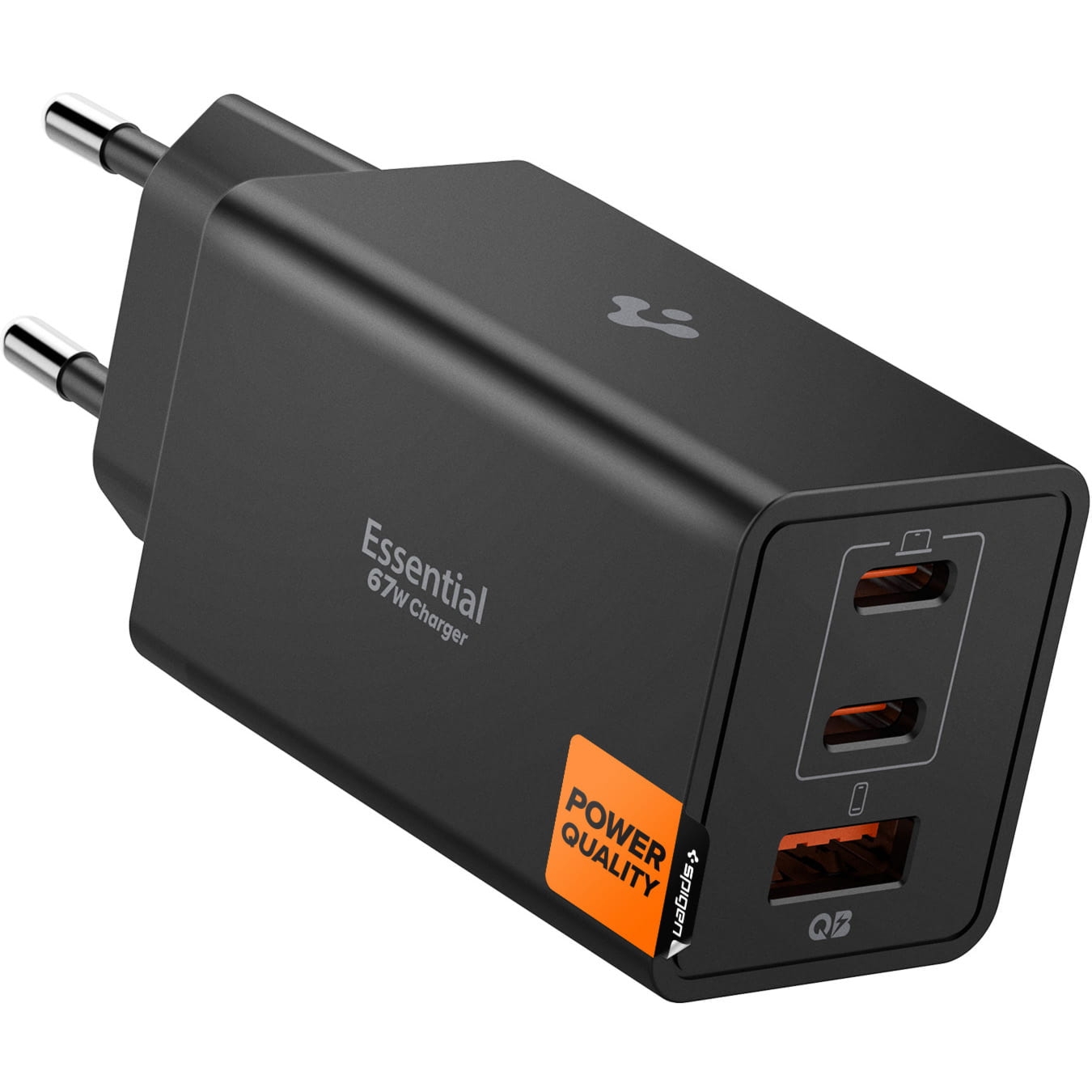 Ładowarka sieciowa GaN USB-C, USB-A, 67W, Spigen Essential EE673EU, czarna