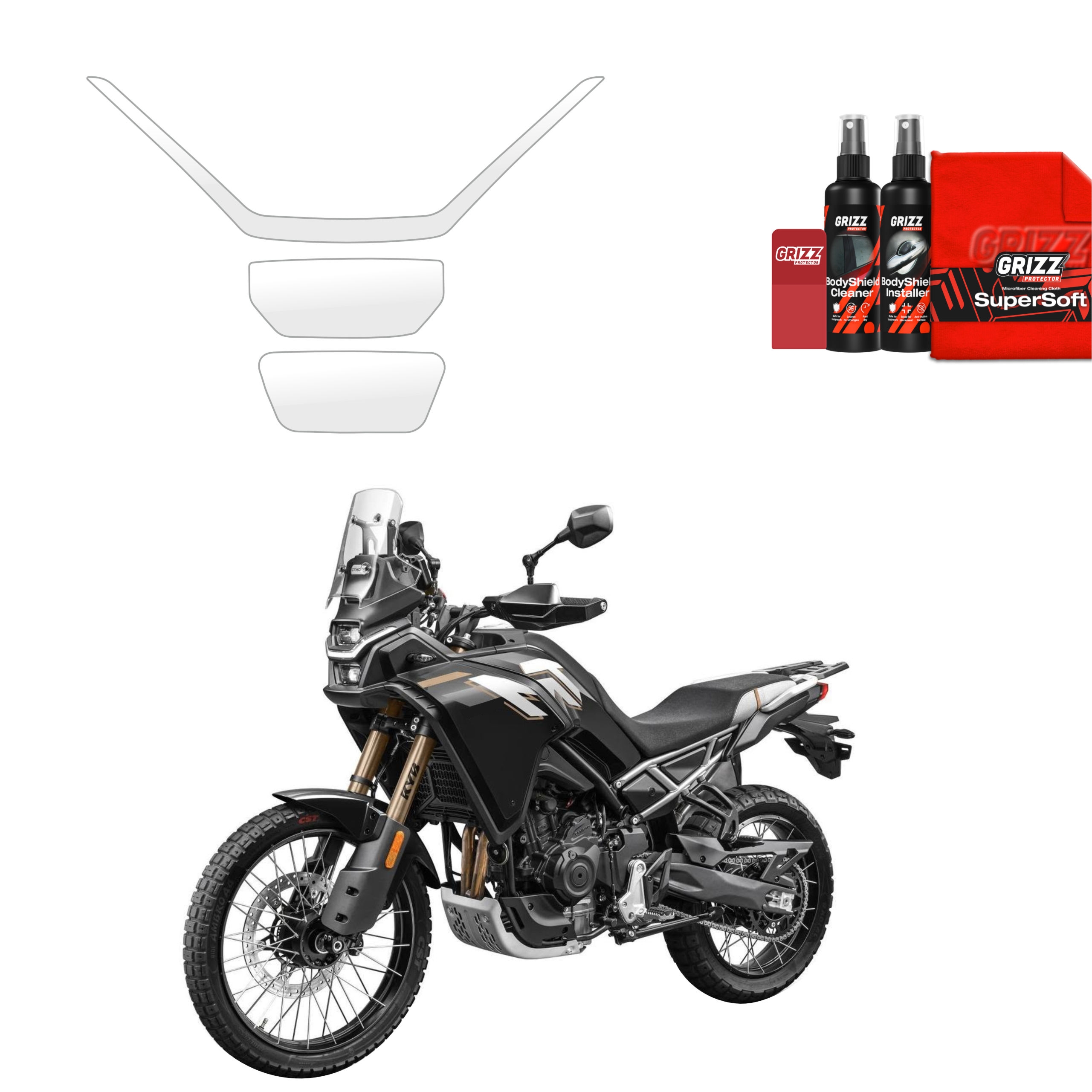 3w1 Bezbarwna folia ochronna Grizz Protector na lampy CFMOTO 450MT (2024-2026)