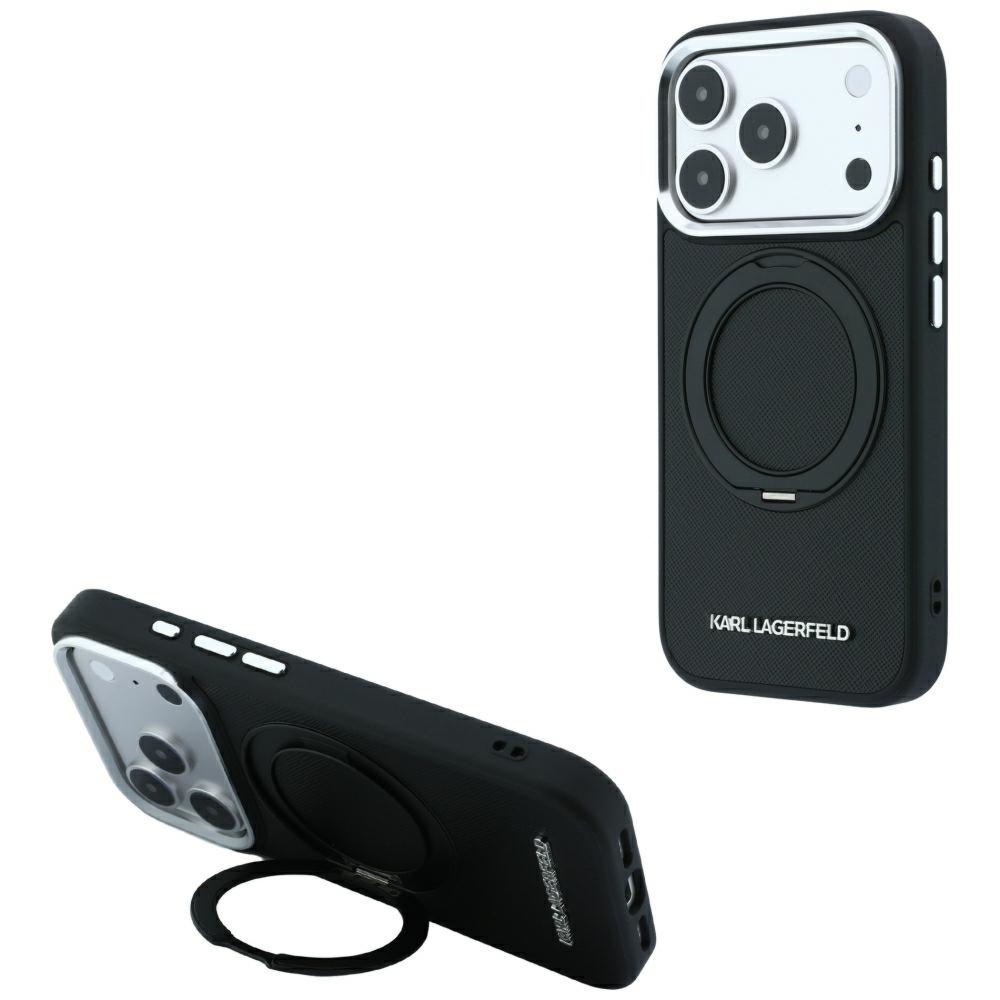 Etui Karl Lagerfeld Ring Stand 360 Saffiano Classic Logo do iPhone 18 Pro Max / 17 Pro Max do MagSafe, czarne