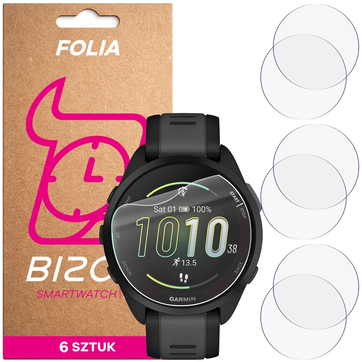 Folia ochronna na ekran zegarka Bizon Watch Film HydroFlex do Garmin Forerunner 165, 6 sztuk