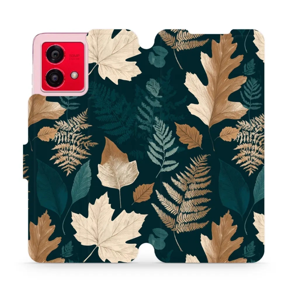 Etui z klapką do Motorola Moto G84 5G, Mobiwear Book, zielnik z liści i paproci