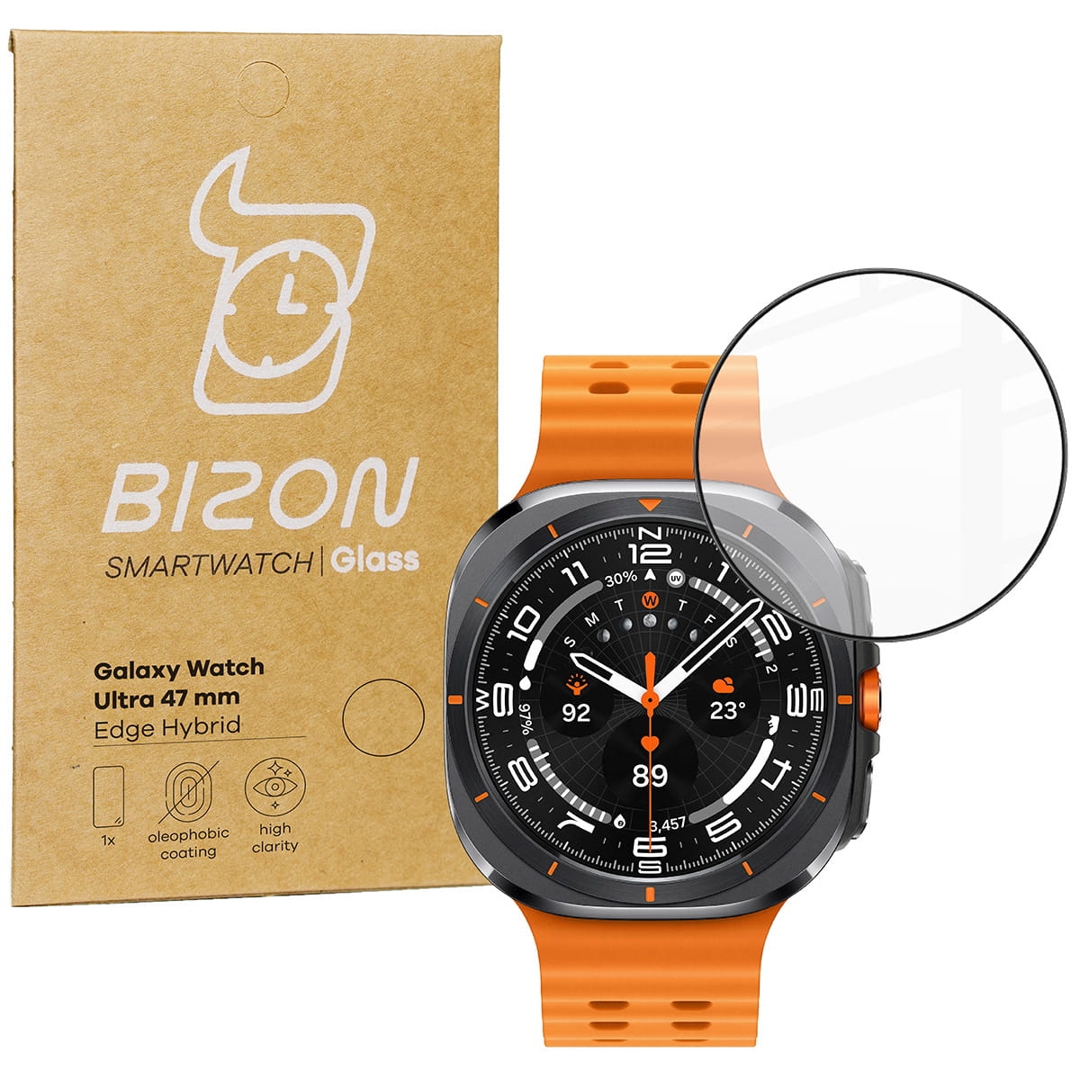 Image of Szkło hybrydowe Bizon Glass Watch Edge Hybrid dla Galaxy Watch Ultra 47 mm, czarne