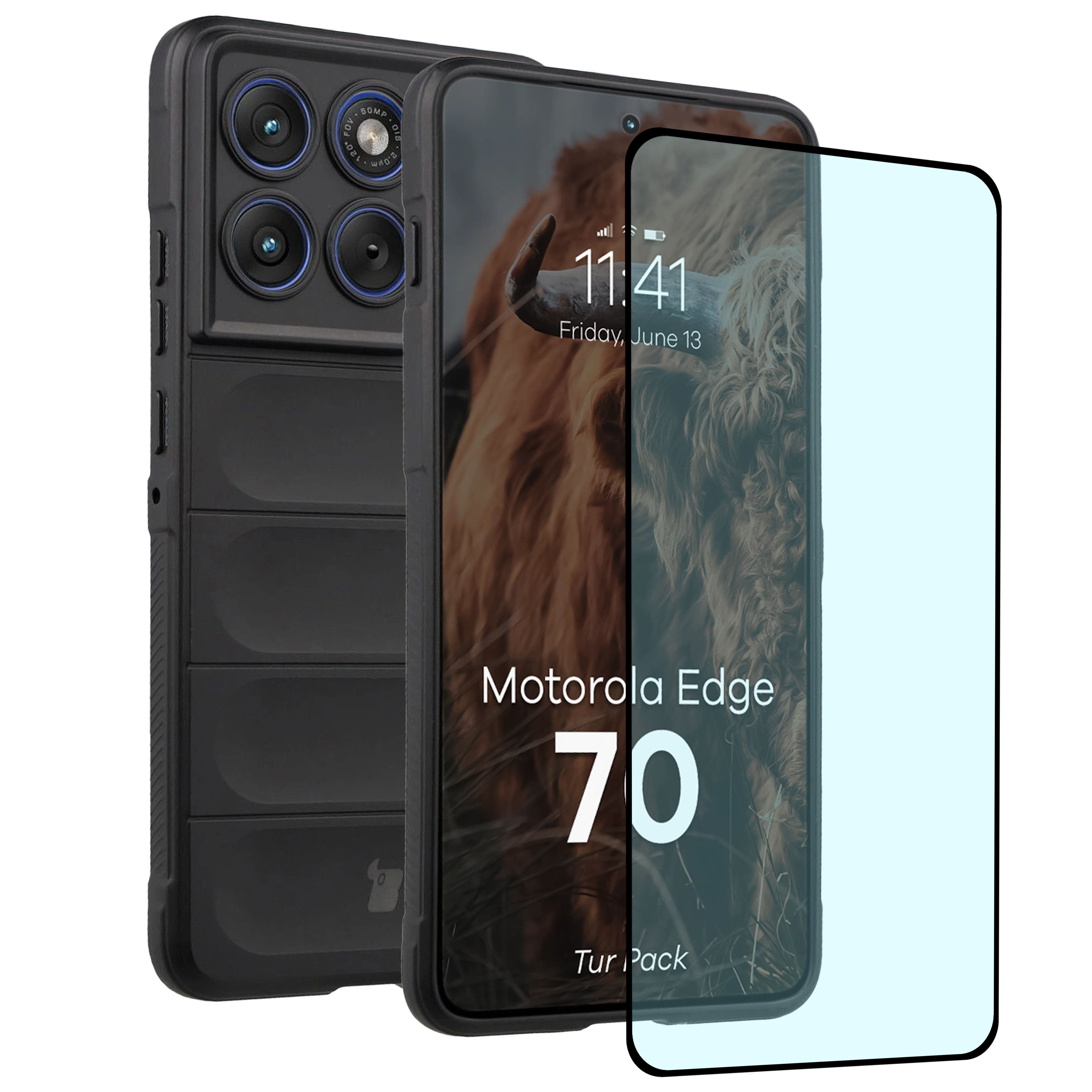 Pancerne etui + szkło hartowane Bizon Tur Pack do Motorola Edge 70, czarne
