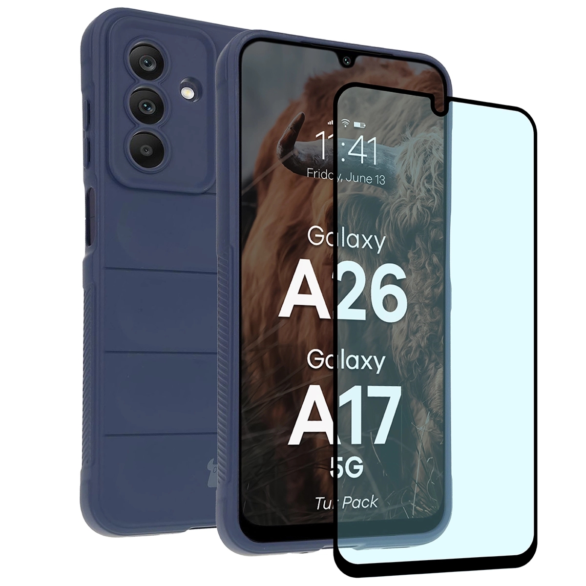 Pancerne etui + szkło hartowane Bizon Tur Pack do Galaxy A17 5G / A26 5G, granatowe
