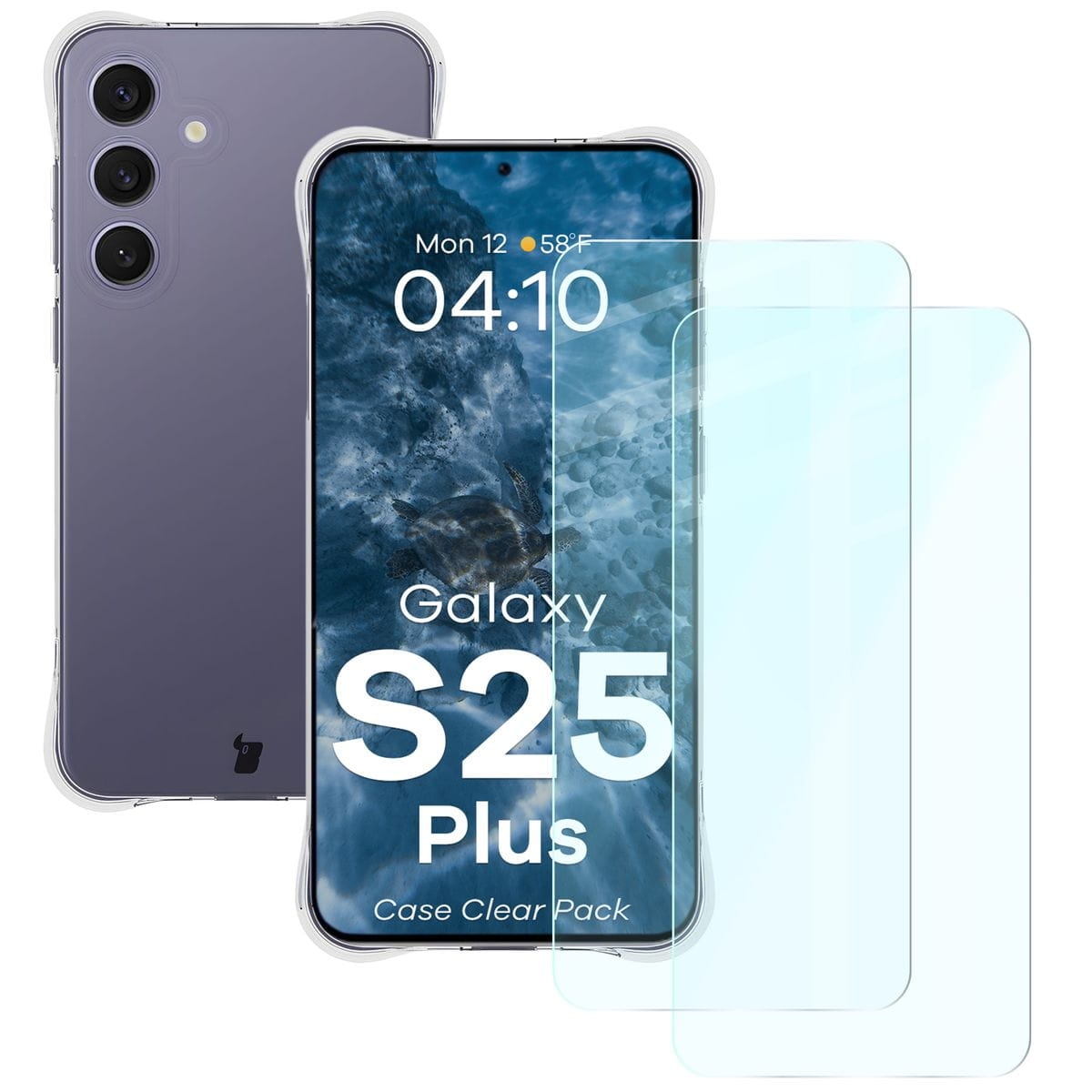 Image of Elastyczne etui + 2x szkło hartowane Bizon Case Clear Pack do Galaxy S25 Plus