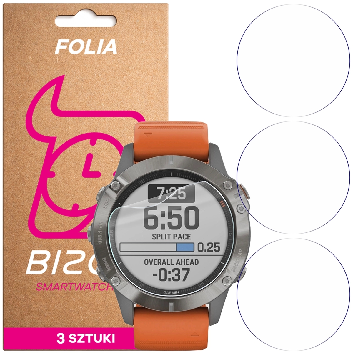 Folia ochronna na ekran zegarka Bizon Watch Film HydroFlex do Garmin Fenix 6 / 6 Pro 47 mm, 3 sztuki