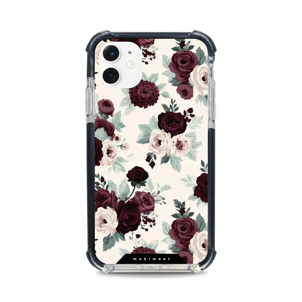 Etui ochronne do iPhone 11 do MagSafe, Mobiwear Elite Bumper, róże z szałwią na kremie