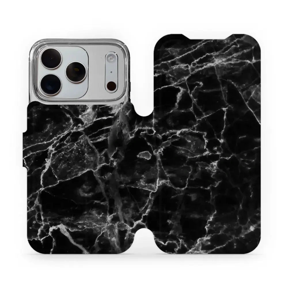 Etui z klapką do iPhone 18 Pro, Mobiwear Book, czarny marmur