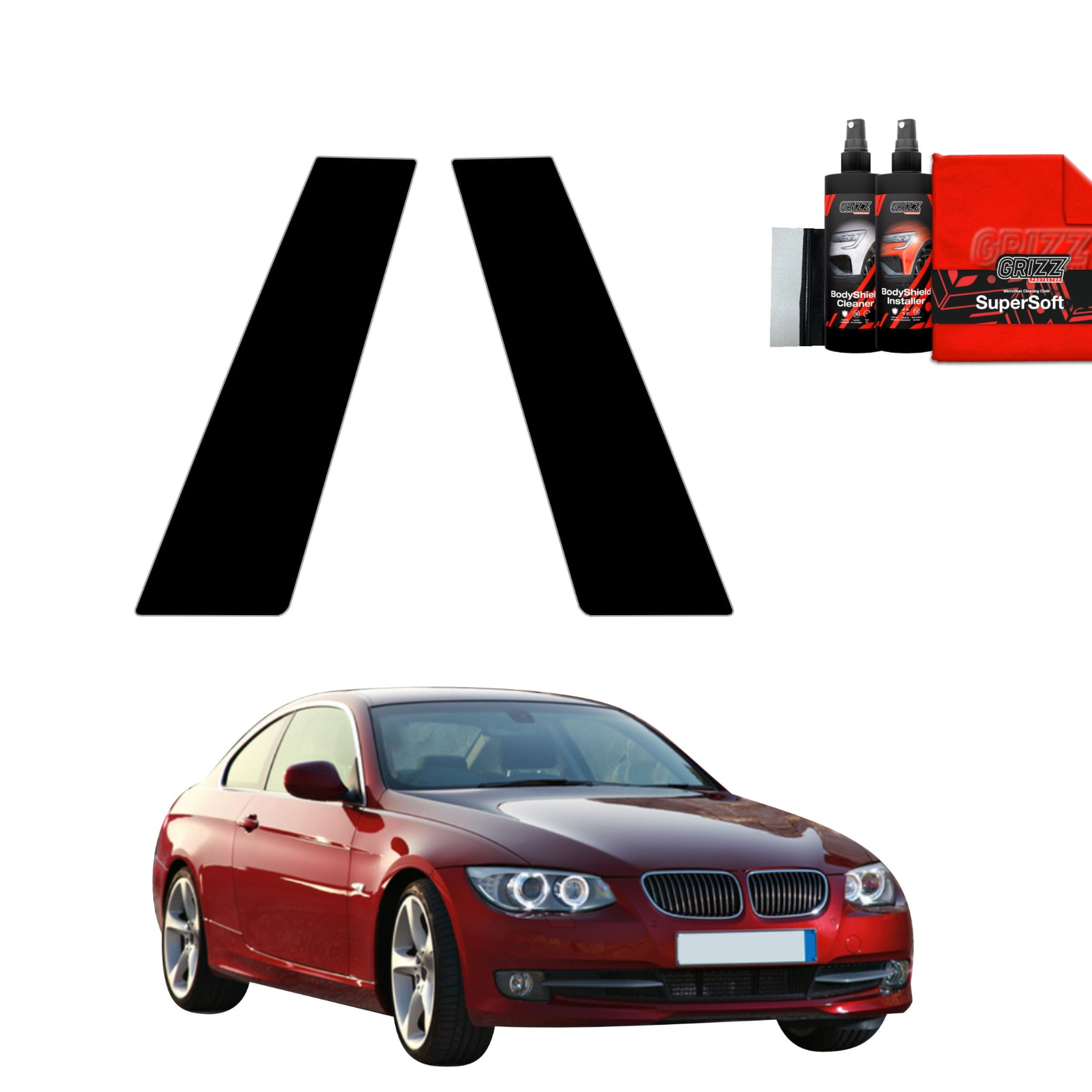 2w1 Czarna folia Grizz Protector na słupki do BMW 3 E92 Coupe LCI (2010-2013)