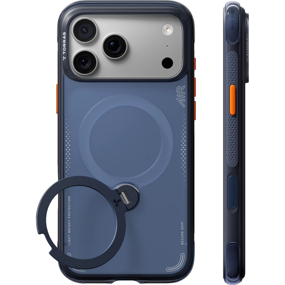 Etui z obrotową podstawką 360° Torras Ostand Q3 Air do MagSafe do iPhone 18 Pro Max / 17 Pro Max, niebieskie