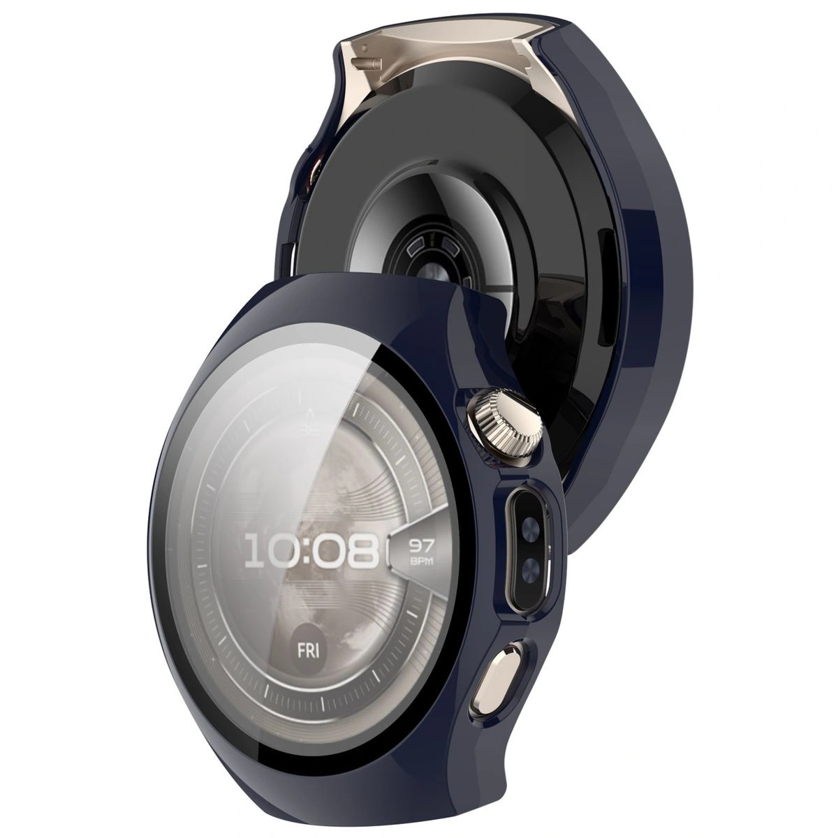 Etui ze szkłem do zegarka Bizon Case Watch Adamo do Huawei Watch 5 46 mm, niebieskie