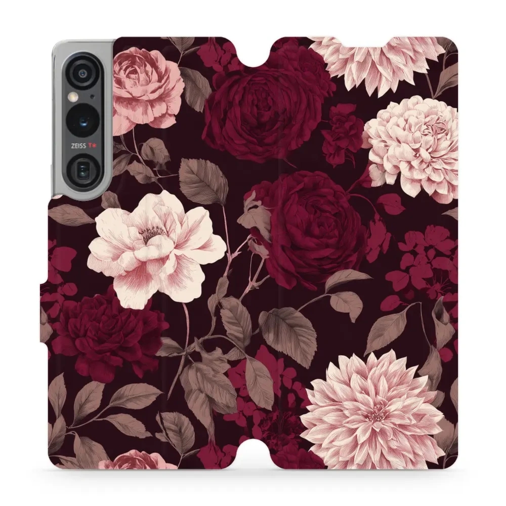 Etui z klapką do Sony Xperia 1 V, Mobiwear Book, wino i dalie
